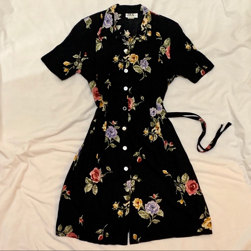 K.B.S. Vintage 90's Black Floral Dress